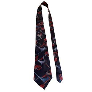 ZYLOS George Machado Silk Tie Abstract Geometric Red Blue 90s Work Dad Gift